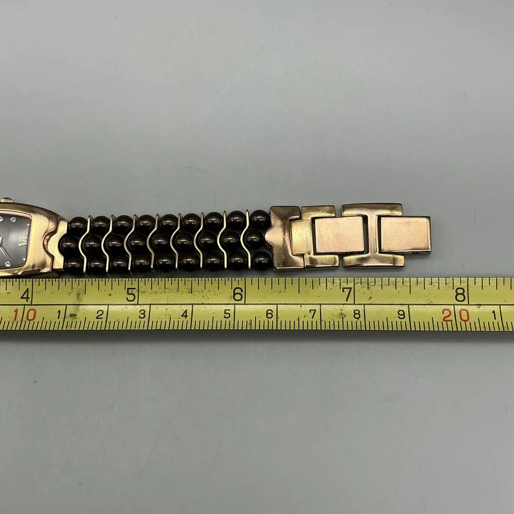 Armitron Now Women Watch 20mm Abalone Brown Gold Tone Bracelet New Battery 7.75